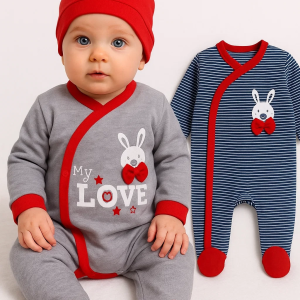 3-6 Ay Love Erkek Bebek 4'lü Tulum Seti Kırmızı