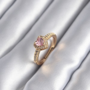 Pirinç Gold Renk Pembe Zirkon Taş Kalp Charm Model Kadın Yüzük