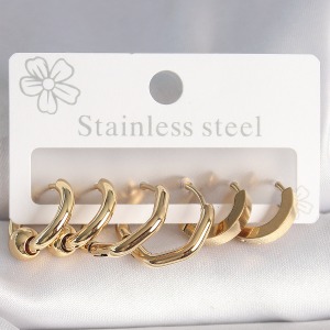 316L Çelik Gold Renk Altıgen Halka Model Kadın Küpe Seti