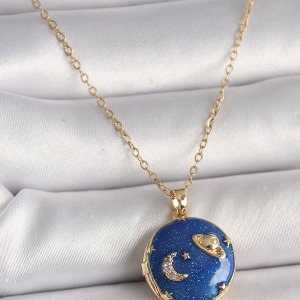 316L Çelik Gold Renk Zincir Zirkon Taş Detaylı Açılır Galaksi Model Kadın Kolye