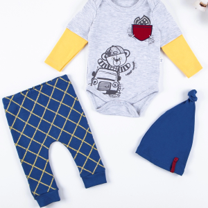 3-12 Ay Erkek Bebek Takımı Cep Nakışlı Bear 3'lü Lacivert