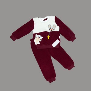1-2-3 Yaş Sallanan Balık Nakışlı Kuzu Kumaş Sweat Pantolon Uzun Kollu Kız Erkek 2 Li Takımı