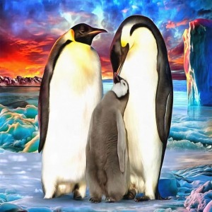  Penguen Ailesi Sayılarla Boyama Seti Kasnaklı  40 x 50