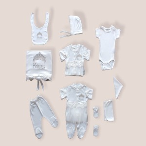 Süper Prens Nakışlı %100 Cotton Antibakteriyel 10lu Zıbın Takımı Hastane Çıkışı