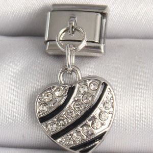 316L Çelik Gümüş Renk Zirkon Taşlı Kalp Model Nomination Charm