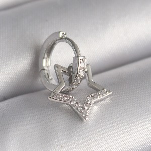 316L Çelik Gümüş Renk Zirkon Taşlı Sallantı Yıldız Model Tragus Piercing