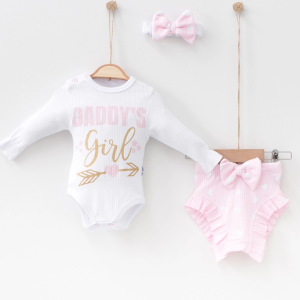 3-6 Ay Kız Bebek Alt&Üst Takımı Daddy's Girl Bandanalı Pembe