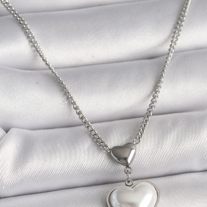 316L Çelik Gümüş Renk Zincir 3D Kalp Model Kadın Kolye