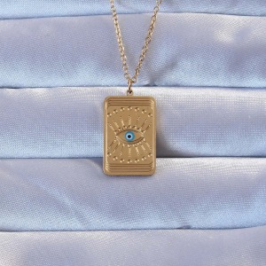 316L Altın Renk İşlemeli Nazarlı Göz Model Vintage Kolye