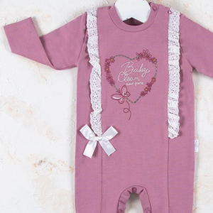 3-12 Ay Kız Bebek Tulumu Love Kalp Nakışlı Mor