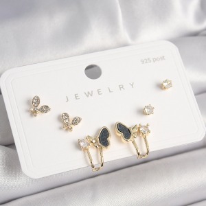 925 Ayar Gümüş Çivi Pirinç Zirkon Taşlı Kelebek Model Kadın Küpe Seti