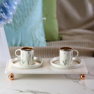 Akayev Mermer Beyaz 30x15 Cm Rose Gold Boncuk Ayak Sunumluk