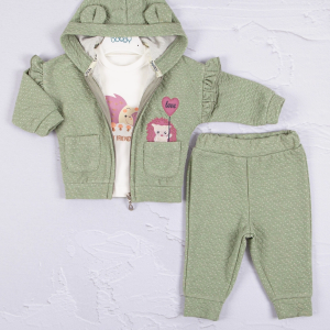3-18 Ay Kız Bebek Takımı Kirpi Nakışlı 3'lü Yeşil