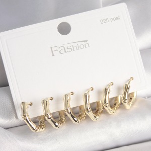 925 Ayar Gümüş Çivi Pirinç Gold Renk Bambu Halka Model Kadın Küpe Seti