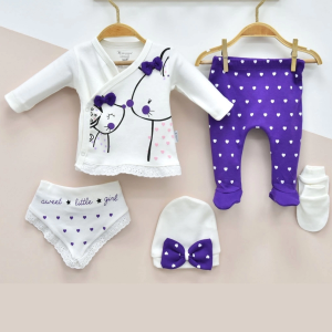 3 Ay Kız Bebek Little Mause 5'li Hastane Çıkış Seti Mor
