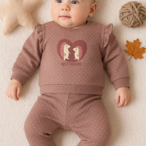 3-18 Ay Kız Bebek Takımı Kirpi Nakışlı 2'li Mor