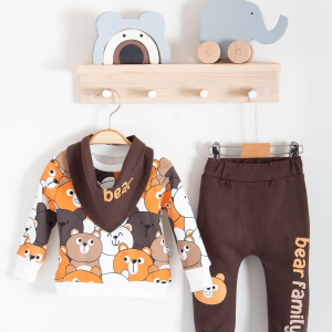 3-18 Ay Erkek Bebek Takımı Family 3'lü Fularlı Renkli