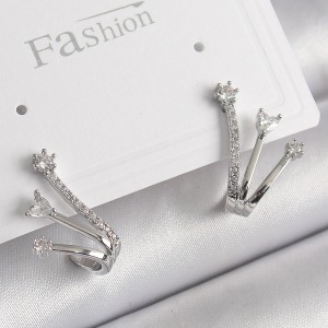 Pirinç Gümüş Renk Zirkon Taşlı Kadın Küpe