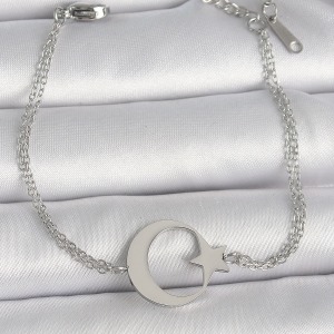 316L Çelik Gümüş Renk Ay Yıldız Model Kadın Bileklik