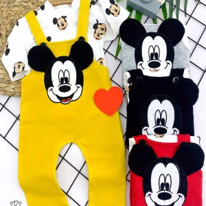 3-6-9-12 Ay Mickey Figürlü Uzun Kollu Baskılı Sweatli 2li Kız Erkek Bebek Salopet Takımı