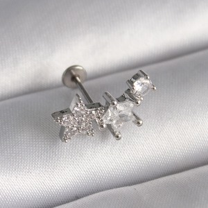 316L Çelik Gümüş Renk Zirkon Taşlı Yıldız Model Tragus Piercing