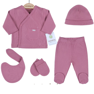 3 Ay Cepli Çizgili 5'li Hastane Çıkış Seti Gül Kurusu