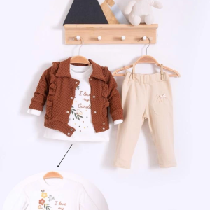 3-18 Ay Kız Bebek Takımı Fırfır Detay 3 Lü Kahverengi