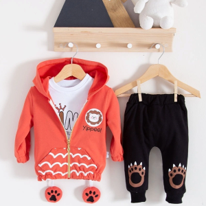 3-18 Ay Erkek Bebek Alt&Üst Takımı Aslan 3'lü Kiremit