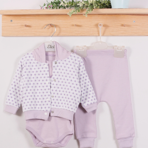 3-9 Ay Kız Bebek Alt&Üst Takımı Puan Kapişonlu 3'lü Lila