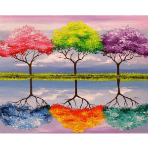  6 Ağaç Sayılarla Boyama Seti  Kasnaklı  40 x 50