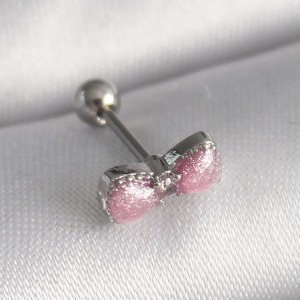 316L Çelik Gümüş Renk Pembe Kurdele Zirkon Taş Detay Tragus Piercing