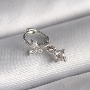 316L Çelik Gümüş Renk Zirkon Taşlı Kelebek Model Sallantı Detay Tragus Piercing