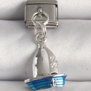 316L Çelik Gümüş Renk Mavi Yelkenli Model Nomination Charm