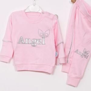 3-9 Ay Kız Bebek Alt&Üst Takımı Angel Kanat Detay Pembe
