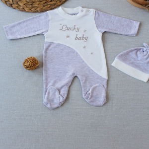 0-3 3-6 Ay Lucky Baby Nakışlı Es Çizgi Boy Şapkalı Erkek Bebek Tulumu