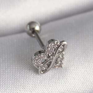 316L Çelik Gümüş Renk Zirkon Taşlı Sonsuzluk Detay Tragus Piercing