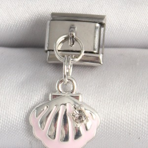 316L Çelik Gümüş Renk Pembe Deniz Kabuğu Model Zirkon Taş Detay Nomination Charm