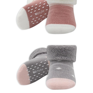 Bistyle Puanlı Kaymaz Havlu Soket Çorap 2'Li BS10502 Gri Pudra