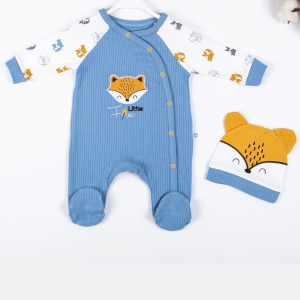 3-9 Ay Erkek Bebek Tulumu Little Fox Mavi