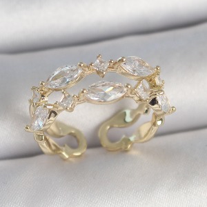 Pirinç Gold Renk 2'Li Damla Zirkon Taşlı Ayarlanabilir Kadın Yüzük