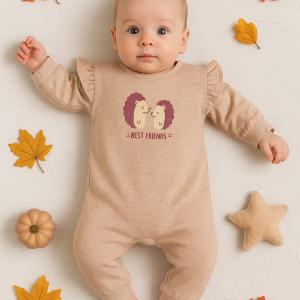 3-12 Ay Kız Bebek Tulum Kirpi Nakışlı Somon