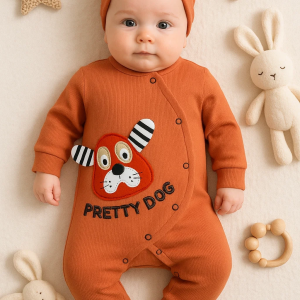 3-18 Ay Pretty Dog Kız Bebek Tulumu Bandanalı Kiremit