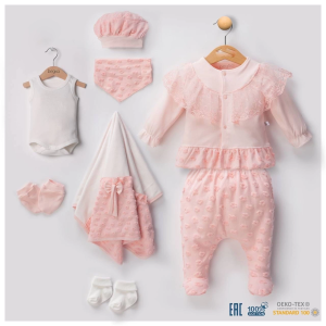 Kutulu Dantelli Kabartmalı 10'lu Kız Bebek Hastane Çıkışı Somon