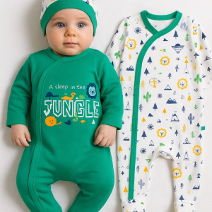 3-6 Ay Jungle Erkek Bebek 4'lü Tulum Seti Yeşil