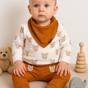 3-18 Ay Erkek Bebek Takımı Fularlı Baby 3'lü Turuncu