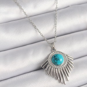 316L Çelik Gümüş Renk Zincir Mavi Boncuklu Zirkon Taşlı Kadın Kolye