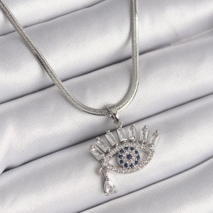 316L Çelik Gümüş Renk İtalyan Zincir Zirkon Taşlı Göz Model Kadın Kolye