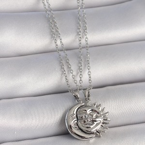 316L Çelik Gümüş Renk Ay Güneş Model Arkadaşlık Kadın Kolye