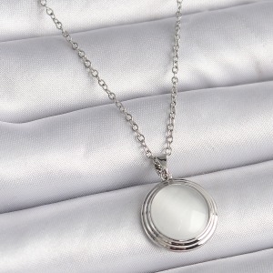 316L Çelik Gümüş Renk Beyaz Sedefli Daire Model Kadın Kolye