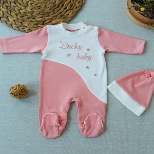 0-3 3-6 Ay Lucky Baby Nakışlı Es Çizgi Boy Şapkalı Kız Bebek Tulumu